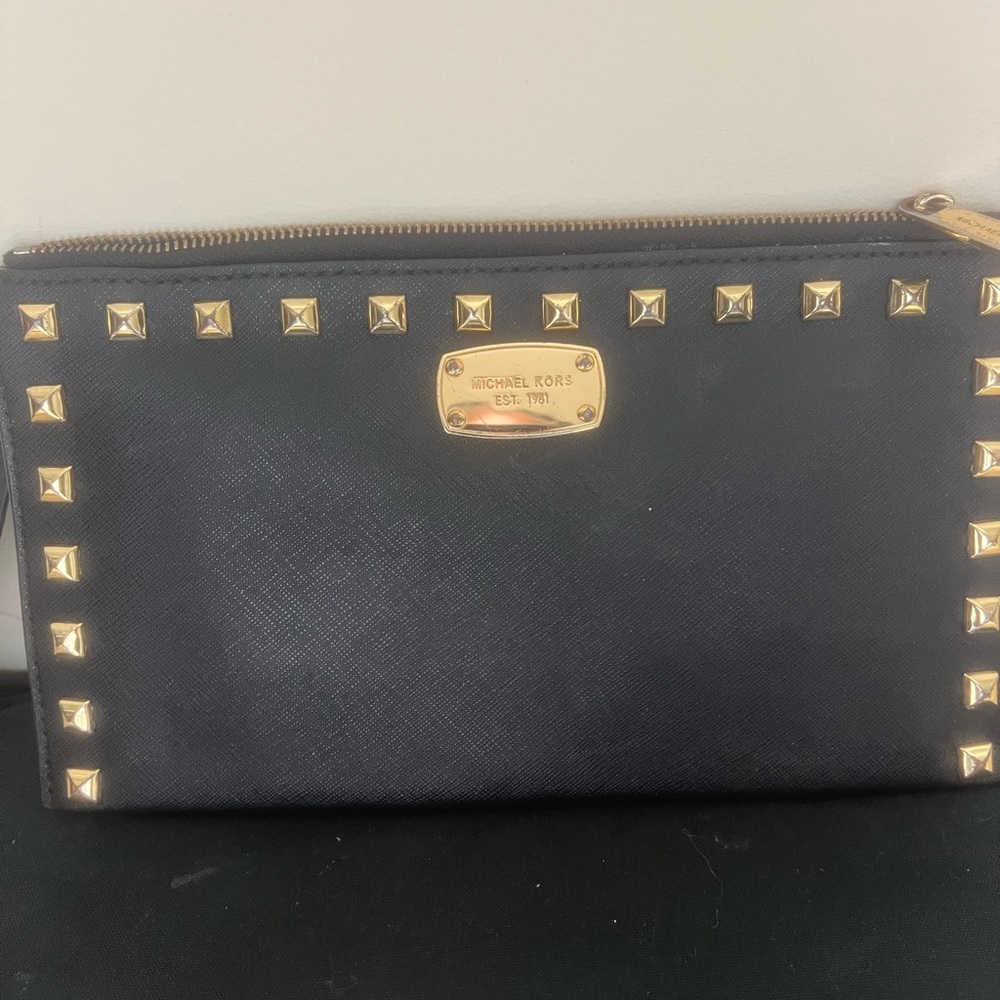 Michael Kors Black Clutch with Gold Studs